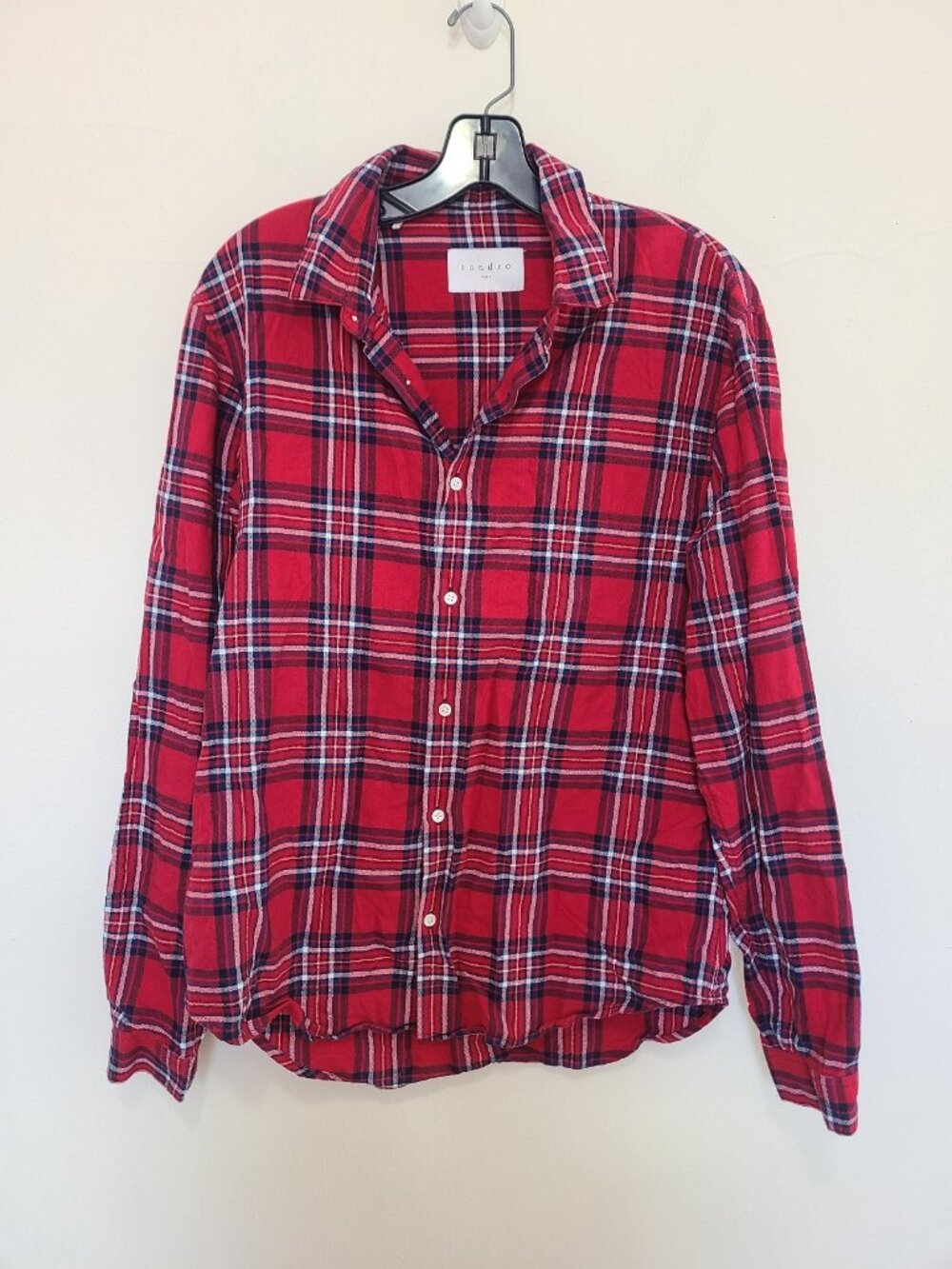 Sandro Paris Plaid Medium Weight Red Cotton Shirt Size Men's XL